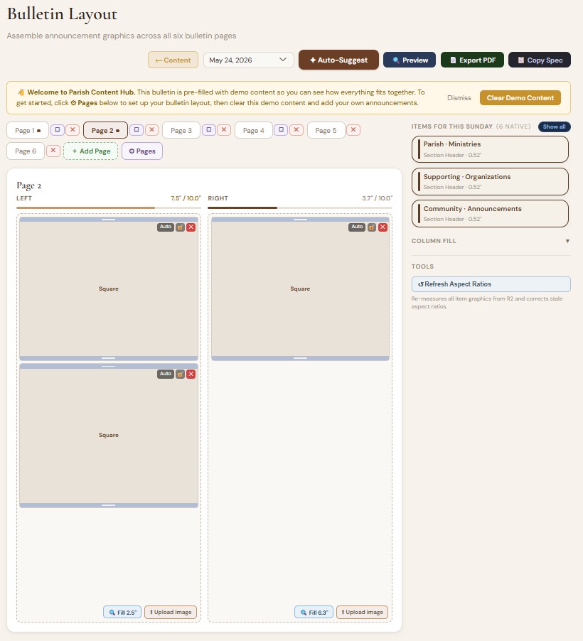 Bulletin drag-and-drop layout